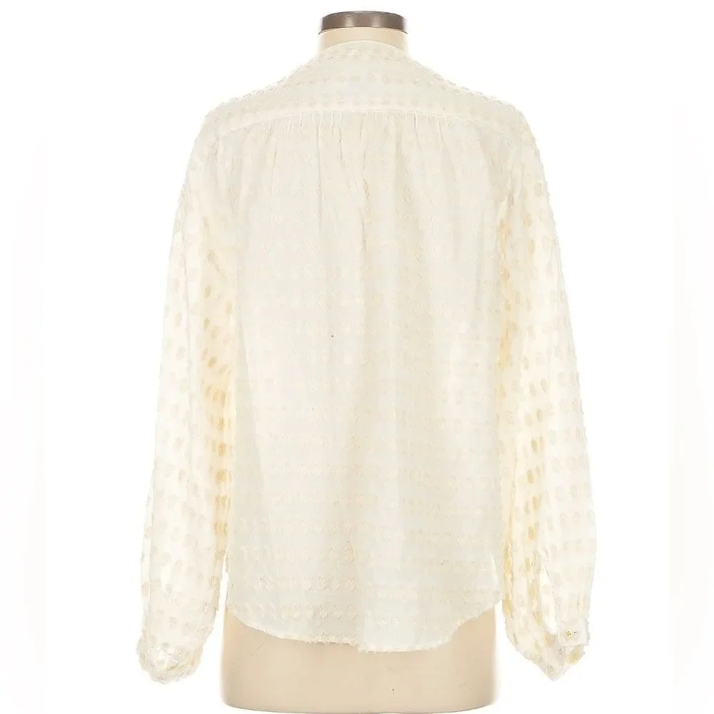 Anthropologie Pilcro Ivory Puff Sleeve Peasant Buttondown Top Cotton Boho Size S